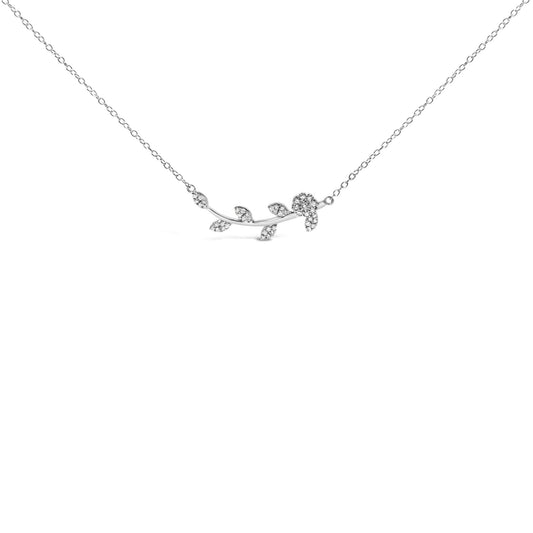.925 Sterling Silver 1/5 Cttw Diamond Leaf and Branch Pendant Necklace (H-I Color, SI1-SI2 Clarity) -18"-0